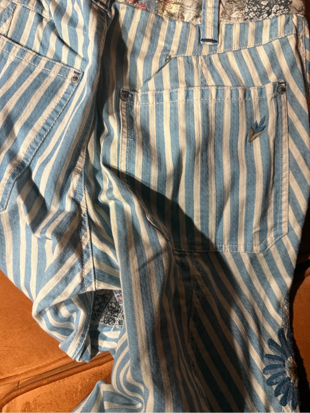 Free People Light Blue Striped Wide-Leg Patchwork Jeans - Picture 6 of 6